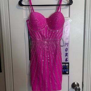 Windsor Hot Pink Rhinestone Mini Dress
